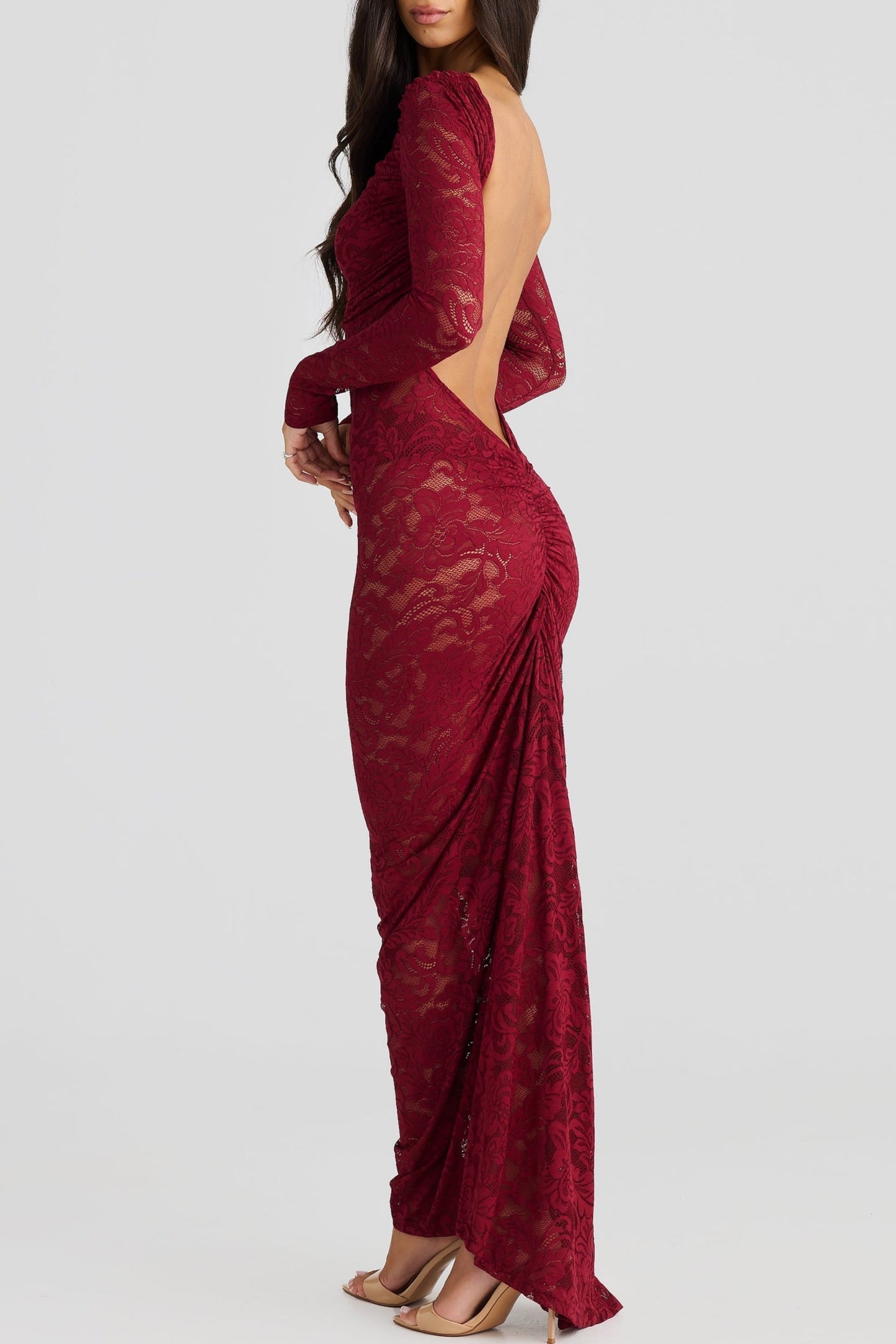 Chicyis Lace Maxi Dress - Elegant Hollowed Backless Bodycon Fit - CHICYIS