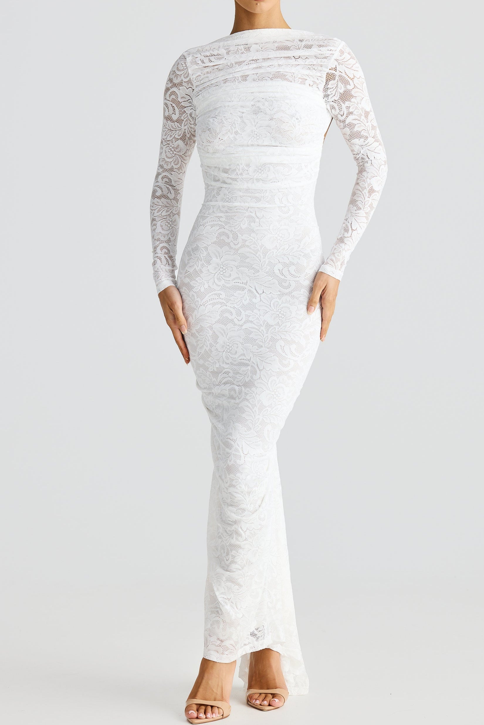 Chicyis Lace Maxi Dress - Elegant Hollowed Backless Bodycon Fit - CHICYIS