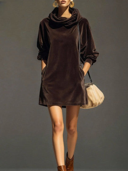 Karin Herzog Vintage Brown Velvet Hooded Oversized Mini Dress